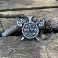 Viking Shield  Axe Oxidized 925 Sterling Silver Necklace Duty Free