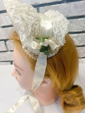 Victorian Lace Bonnet with Satin Bow cottagecore headdress Vintage