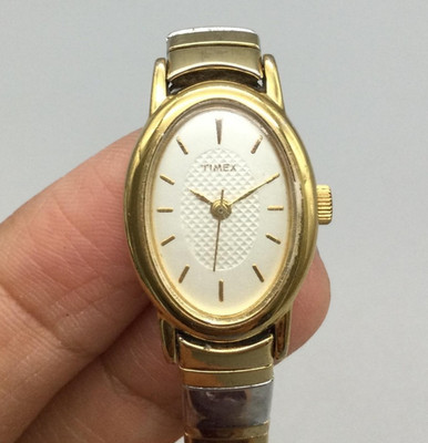 Timex Cavatina Watch Womens 18mm Oval Dial Two Tone Stretch Band New Battery