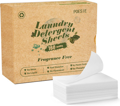 Laundry Detergent Sheets Fragrance Free Non-Plastic Precut Zero Waste 160 Count 