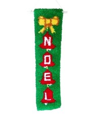 Vintage Christmas Noel Latch Hook Rug Wall Decor37"x9"Handmade Vertical Hanging