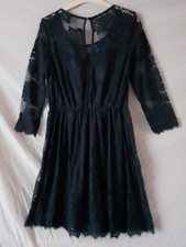 Ladies Navy Blue 3/4 Sleeved Lacey Overlay Occasion Dress. Size 10. Apricot.