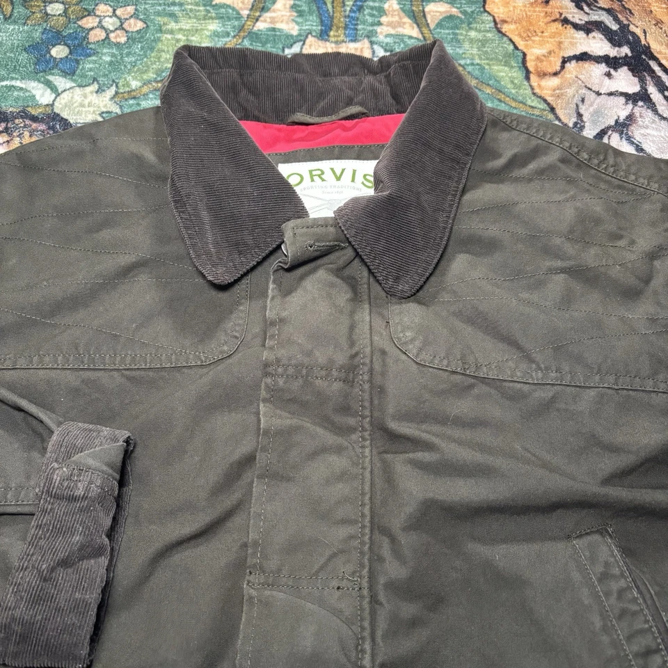 Abrigo de Campo Orvis Heritage Tareas Chaqueta de Granero Pana Cremallera Completa Verde Bolsillos XL Foto 3 de 4