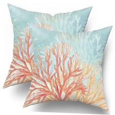Coastal Coral Throw Pillow Covers 16x16 Set 16" x 16" Pack of 1 Orange Coral