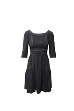 Prada Contrast Stitch Midi Dress In Silk Women Black Size 34