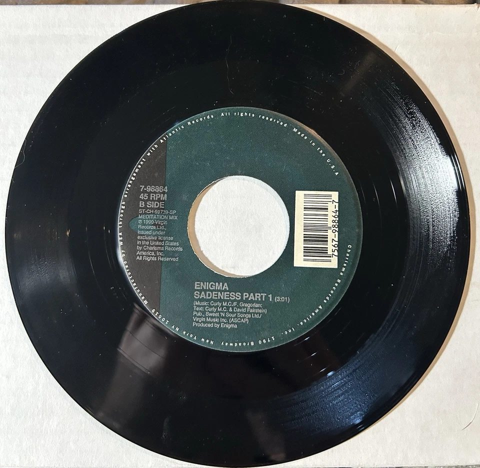 Enigma 7” 45 Record Sadeness Part 1 7” 45 Record Virgin 7-98864 1990 2 Versions Foto 2 de 2