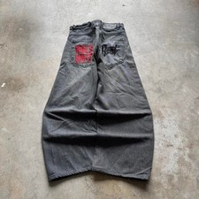 Baggy Bsat Black Wide Leg Southpole Styl Embroidered Y2K Vintage Denim Jeans 34
