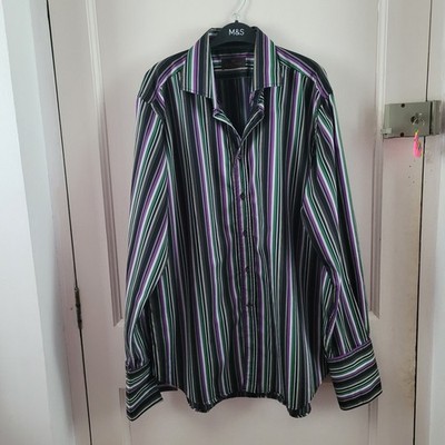 Etro Milano Double Cuff Striped Cotton Shirt Size 44 XL Multicolour 