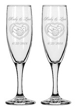 Personalized Wedding Champagne Flutes Set of 2 - Heart Hands Engraved Gift