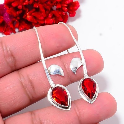 Red Garnet Designer Handmade 925 Sterling Silver Earring 2.07'' E10306111130
