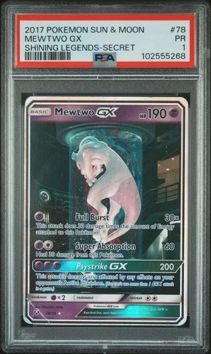 PSA 1 Mewtwo GX (Secret Shining) 78/73 Shining Legends Holo Slab Mew Tube