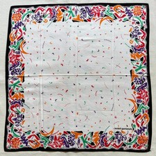 VTG Handkerchief White Cotton Border Geometric Floral Pattern Pocket Square 16"