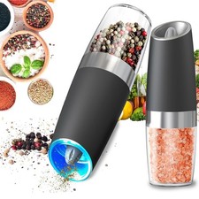 HBN 2Pack Gravity Electric Pepper Salt Grinder Set w/ LED Light Stainless Steel