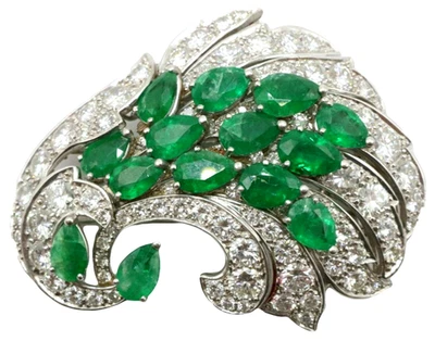 2,09 ct Natürlicher Diamant 14K Weißgold Smaragd Brosche Pin - Bild 1 von 4