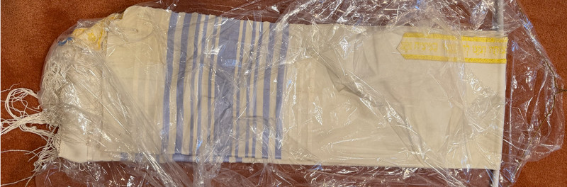Tallit, 64x21, light blue, yellow atarah, FREE SHIPPING