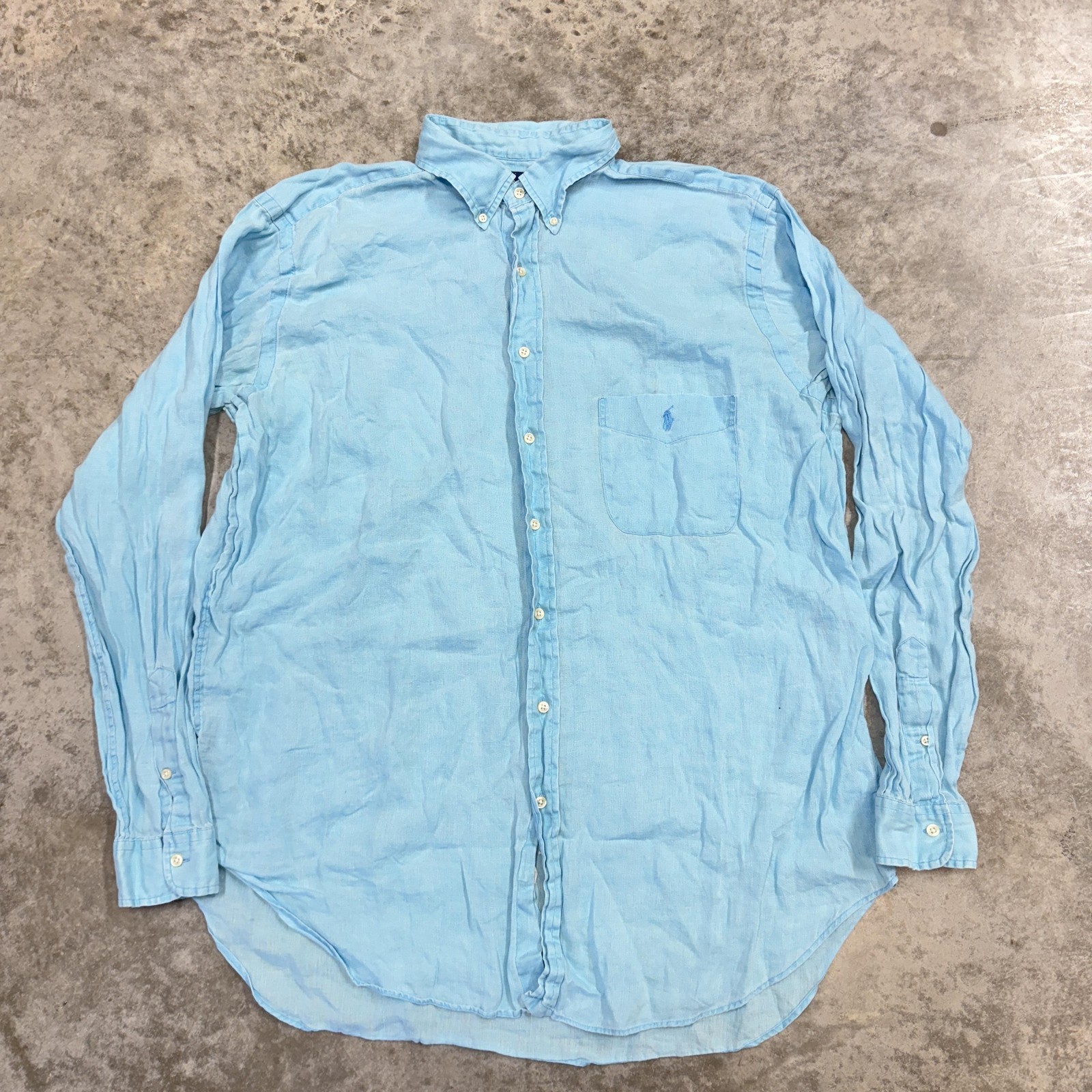 Ralph Lauren Shirt Mens XLT Blue Linen Ocean Wash Button Down Long Sleeve Casual