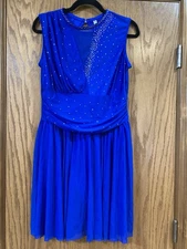 Iefiel Dance Dress, NWT, Size 2XL, Royal Blue, Jewel Trim, Mesh V Front