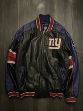 New York Giants vintage leather jacket front hit and back hit.