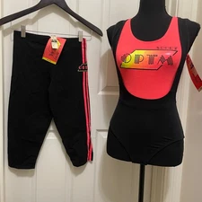 Vintage OPTM Sport Neon Aerobics Exercise Set Leotard Capri Leggings NWT 80s 90s