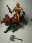 Vintage 1981 MOTU He-Man and Battle Cat Figures Taiwan Complete White Dot