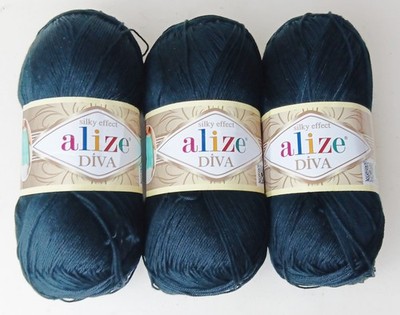 Alize Diva Yarn Black Lot 3 Skeins Microfiber Acrylic 100 grams