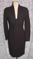 Vintage Women's Designer Louis Feraud Brown Wool Blend Dress France Size 8