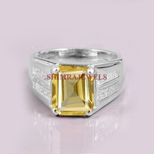 Nat&uuml;rlich Zitrone Quarz Edelstein Mit 14K Wei&szlig; Vergoldet Silber Herren Ring #470