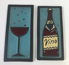 Memphis Pop Op Bar Theme Spalding Studio Martini & Wine Bottle Art Tile Set Of 2