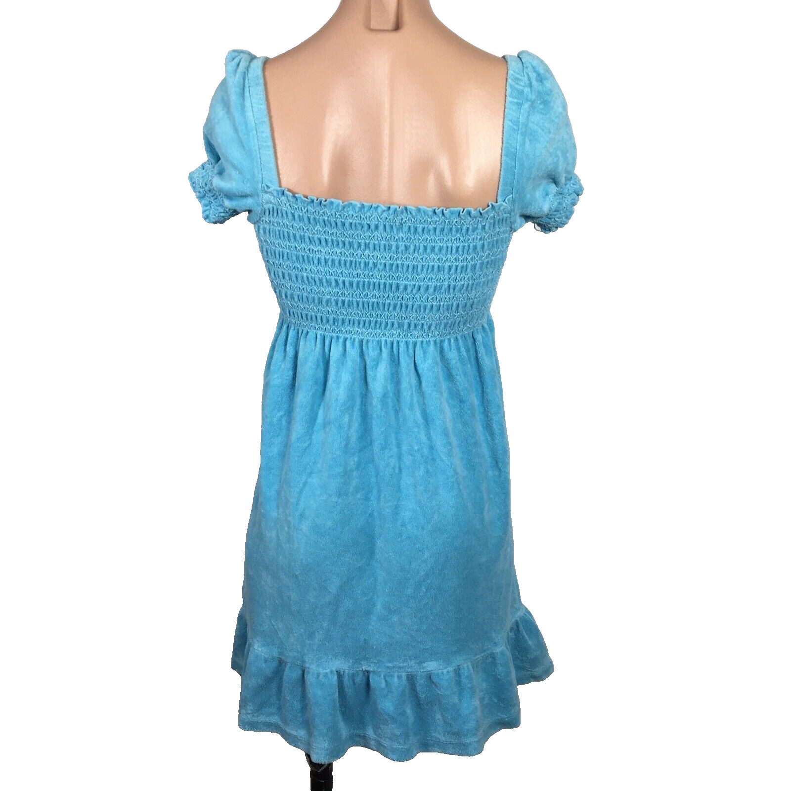Juicy Couture Rare VTG Y2K Babydoll Baby Blue Puff Sleeve Terry Dress Smocked S image 2