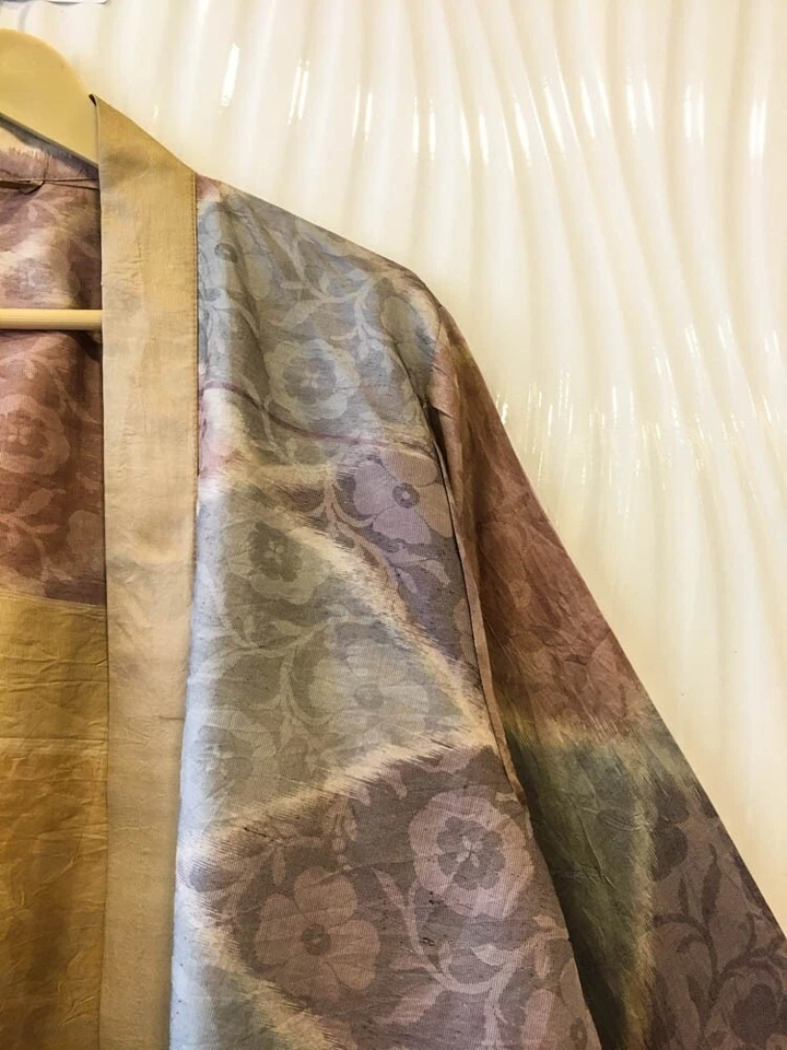 Vestido midi kimono de seda pura hasta la rodilla beige MKMO1869 Foto 4 de 4