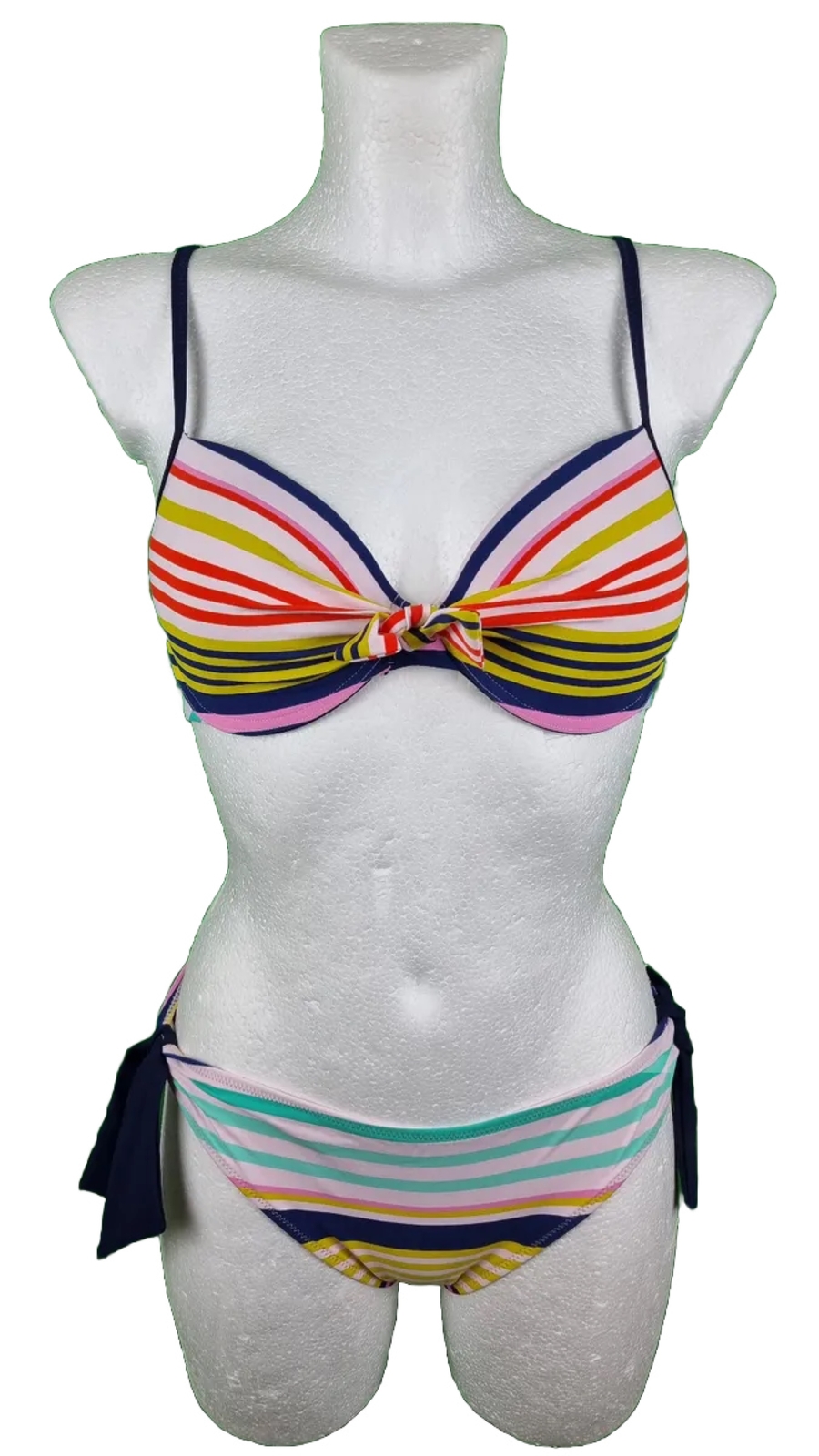 Bikini Rosa Faia Talla 36 D - 38 C Cup Traje de baño Colorido Rayas Tirantes Bikini