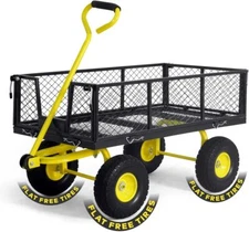 CAPHAUS Metal Black Garden Cart, w/ 180° Adjustable w/Mat and Strap