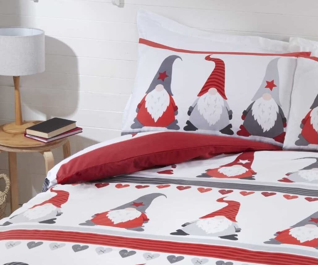 Christmas Gonks Duvet Cover Gnomes Single Xmas Quilt Bedding Bed Set Red & Grey eBay