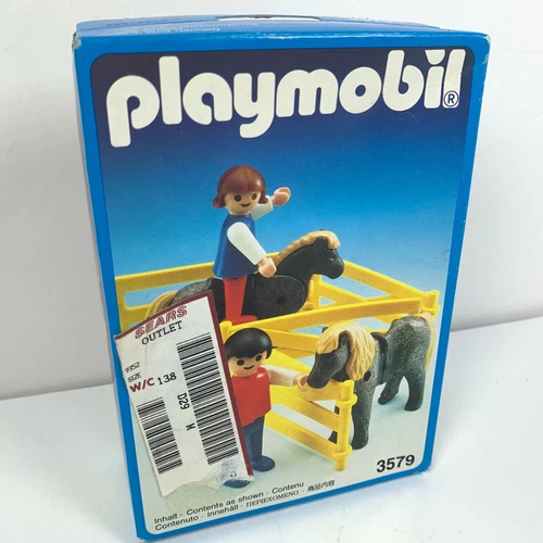 Vintage Playmobil 3579 2 Horses 2 Figures and Fence Farm Horse 1990 NEW SEALED