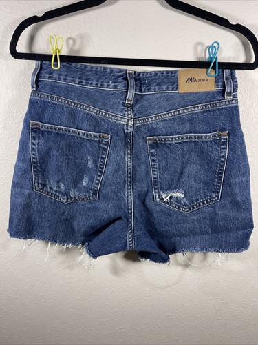 ZARA Shorts Denim Women's 4 Fringe Frayed Distressed High Waisted - Picture 3 of 6