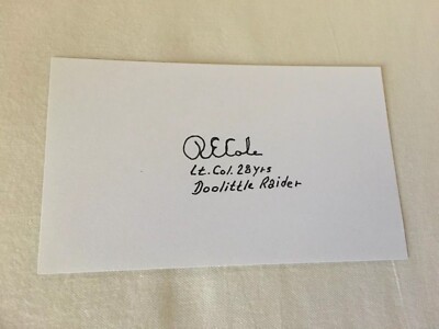 Lt Col Richard E Cole DEC D AUTOGRAPHED 3x5 Index Card w/COA RARE INSCRIPTIONS