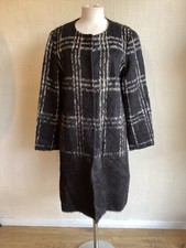 Eileen Fisher Round Neck Alpaca Blend Black Shadow Plaid Coat Medium Soft Warm