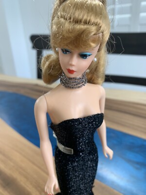 Vintage 1958 Barbie Replica ￼Black Mermaid Style Dress with Stand