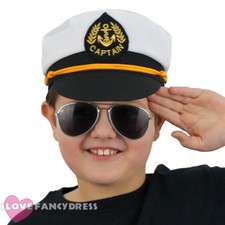 CHILDS SEA CAPTAIN HAT SAILOR FANCY DRESS COSTUME ACCESSORY NAVAL OFFICER MARINE