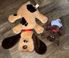 Pound Puppies Lot Baby In Diaper Tan Brown Red Collar Plush Dog Stuffed Animals