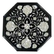 Pietra Dura Art End Table for Hotel Octagon Black Marble Coffee Table for Office