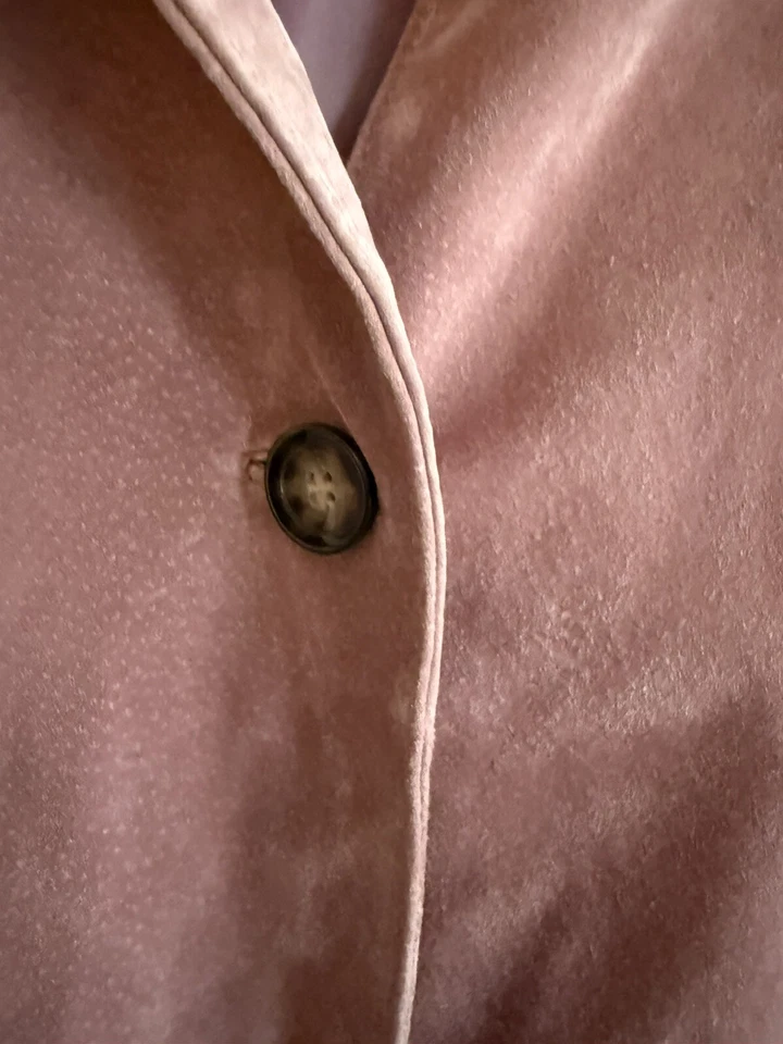 Terry Lewis Coat Suede Leather Jacket Pink Mauve Button Pockets Mid-Length Sz L - Image 3 of 4