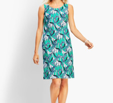 Talbots Shift Dress Size 10 Giraffe Leaves Print Sleeveless Zipper Cotton Blend