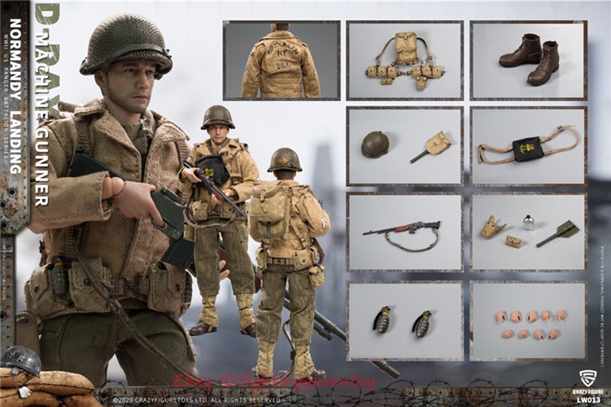 Crazy Figure LW013 WWII U.S. Rangers Machine Gunner On D-Day 1/12