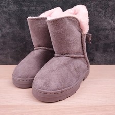 Bebe Girls Shoes Toddler Size 8 Grey with Pink Faux Fur Shearling Winter Boot