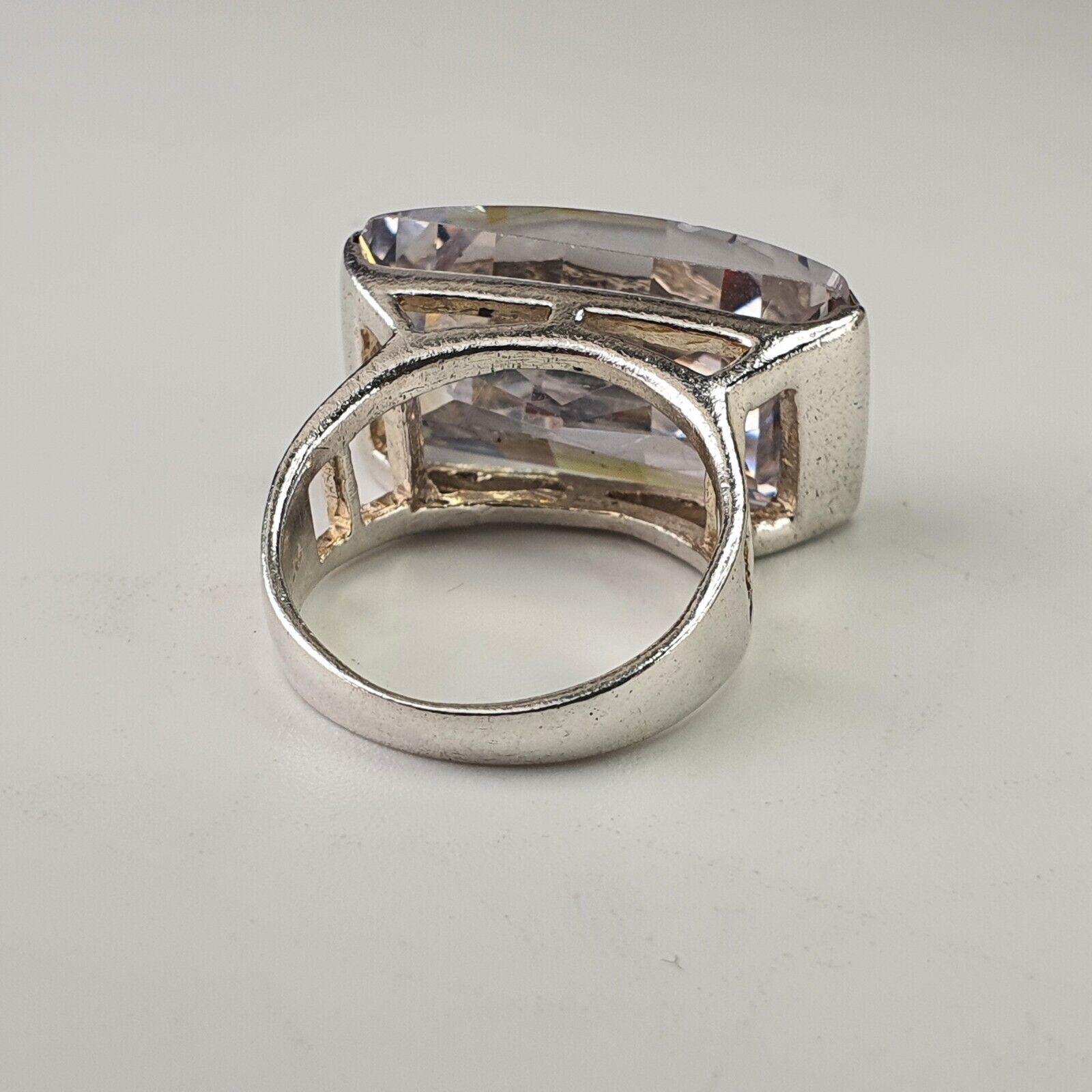 Solid Sterling Silver Large Rectangular Clear Gem… - image 11