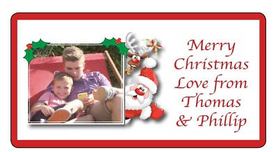 10 x große GLANZ personalisierte Weihnachten Foto Aufkleber Geschenkanhänger 1166