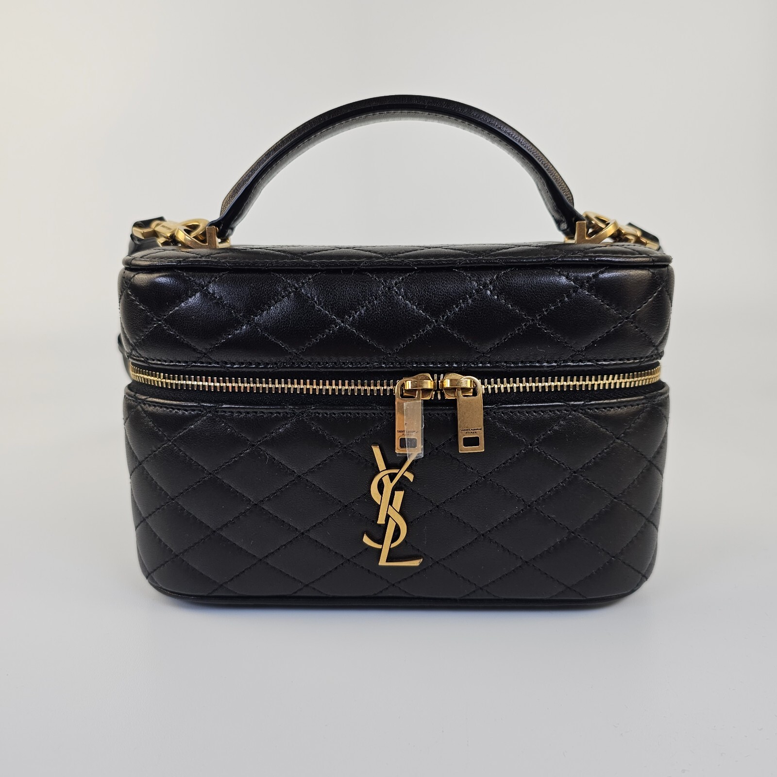 Saint Laurent Gaby Black Leather Vanity Bag New And Authentic