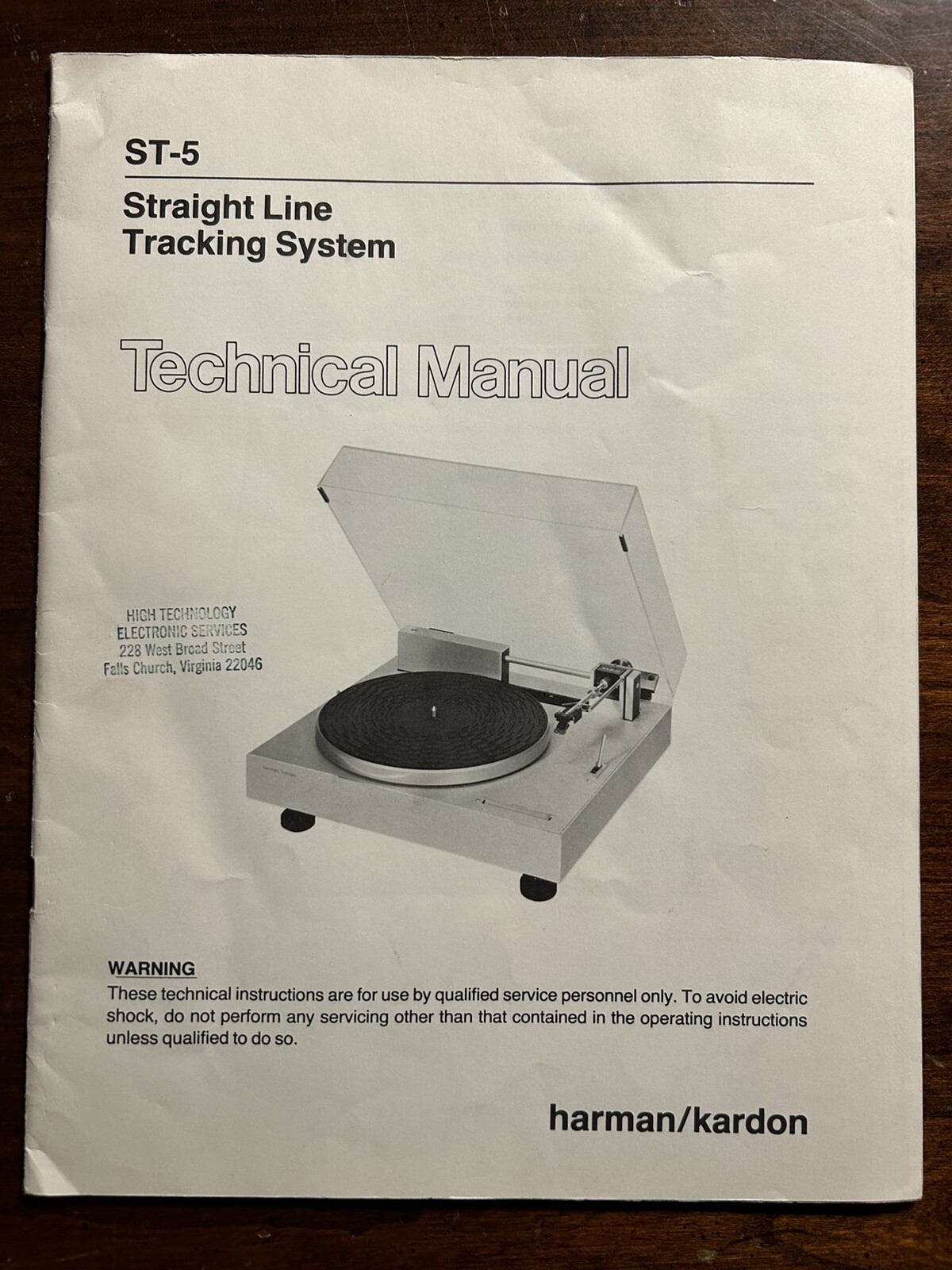 Harman Kardon ST-5 Straight Line Tracking System Technical Manual Original HK