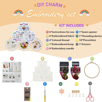 3 Sets Embroidery Starter Kit for Beginners Adults Colorful Patterns wehpd